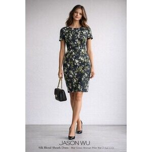 Jason Wu Collection Silk Blend Sheath Dress Blue Green Abstract Size 2